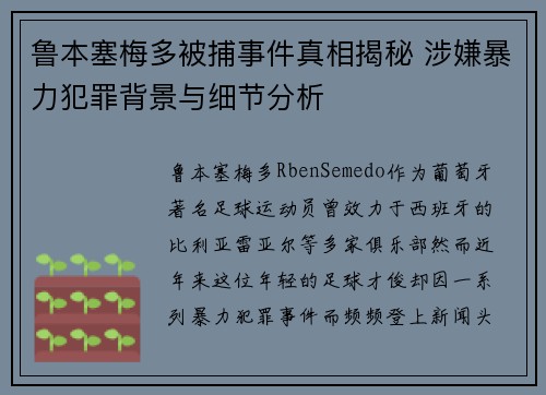 鲁本塞梅多被捕事件真相揭秘 涉嫌暴力犯罪背景与细节分析